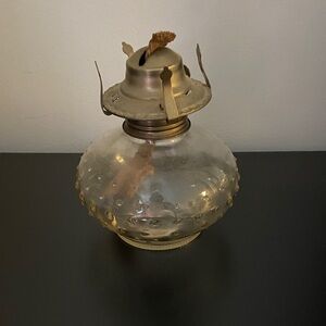 Vintage Glass Oil Lamp with Brass Accents - Missing Top piece